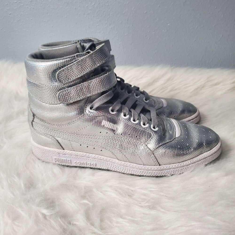 PUMA Sky II High Holographic Jr Youth Girls Shoes Silver Leather Sneaker - Picture 3 of 9